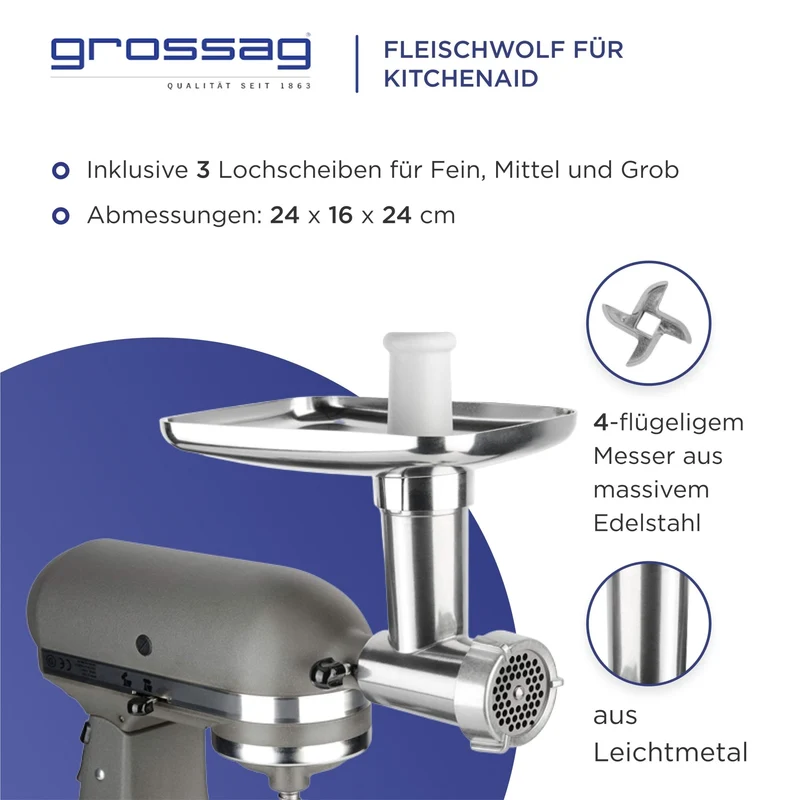 Accessorio per tritacarne Grossag in metallo leggero - per robot da cucina KitchenAid