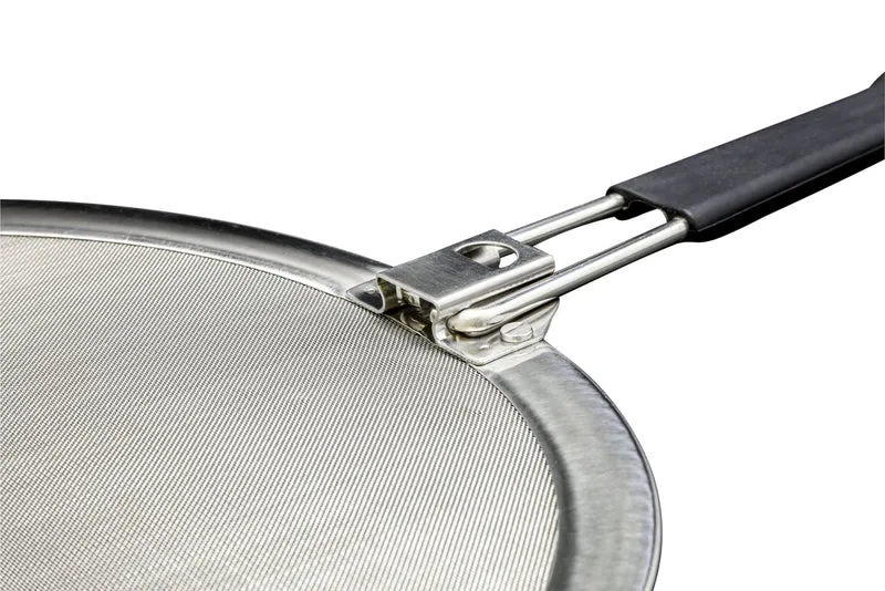Paraspruzzi GSD in acciaio inox con manico pieghevole - per padelle e wok da 30 cm