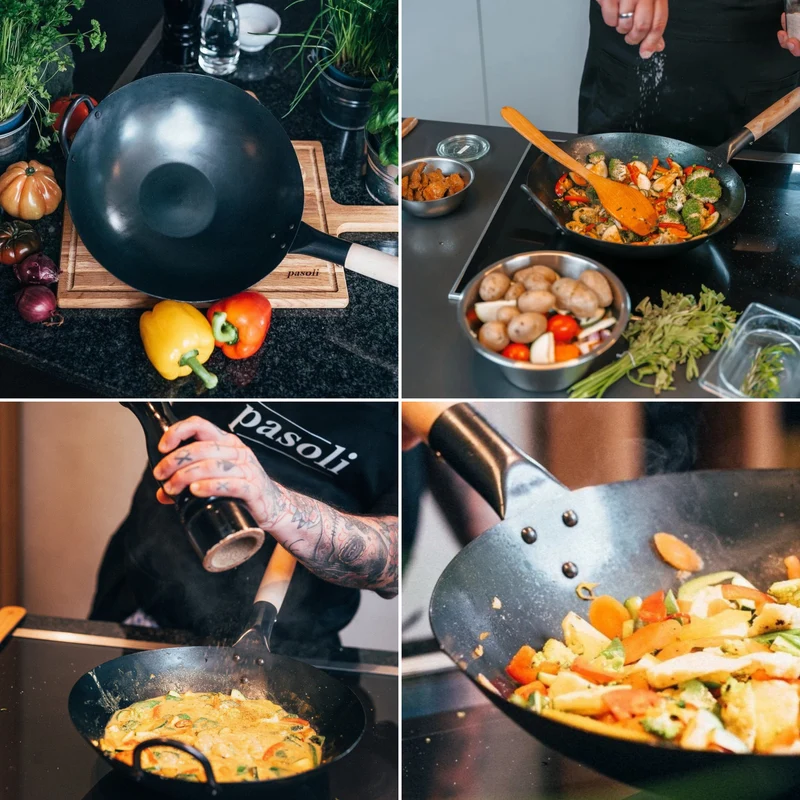 pasoli wok piatto bruciato - wok in acciaio al carbonio per tutti i tipi di fornelli