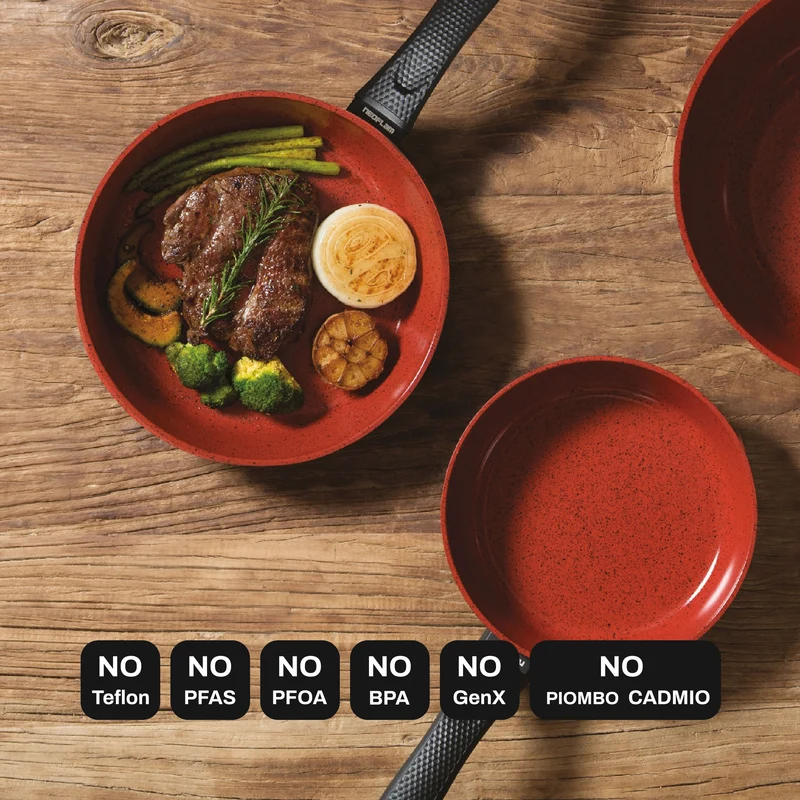 Batteria 16 pz Padelle e Casseruole Antiaderenti senza PFAS - Linea Tuscany