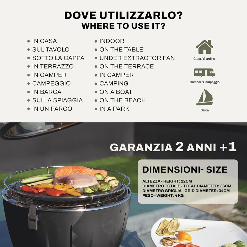 Grill da tavolo senza fumo portatile InstaGrill | Blu Oceano