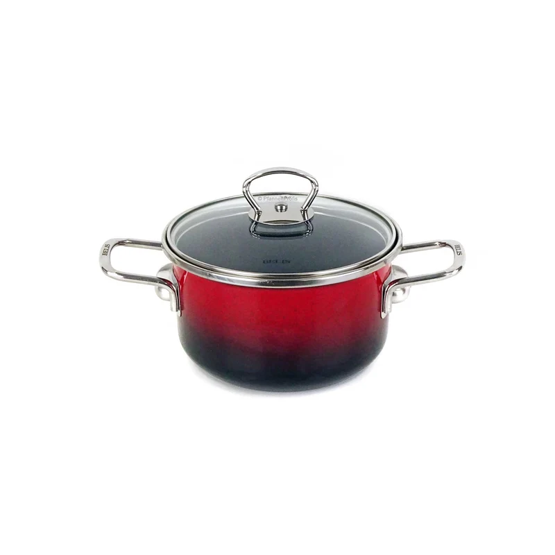BELIS Stahl-Emaille Kochtopf PREMIUM 16 cm ROT