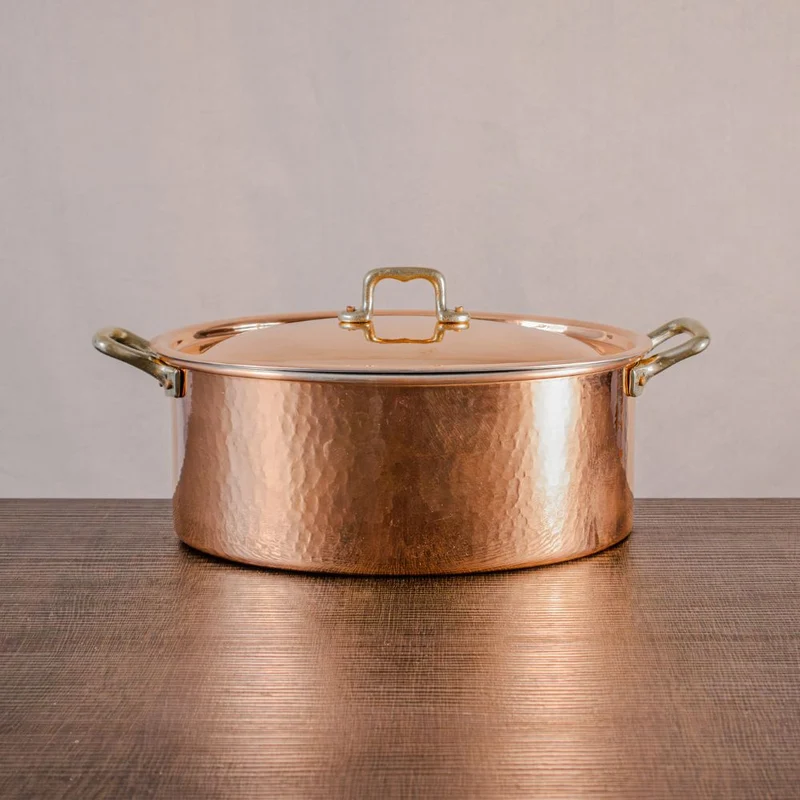 Casseruola Ovale Alta in Rame Puro con Rivestimento in Stagno