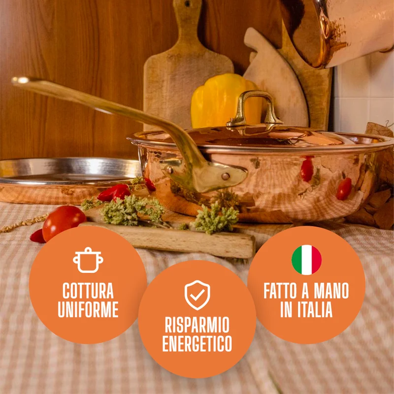 Padella Alta a Saltare in Rame Puro con Rivestimento in Stagno