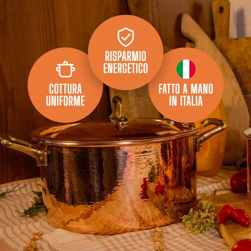 Casseruola 2 Maniglie in Rame Puro con Rivestimento in Stagno