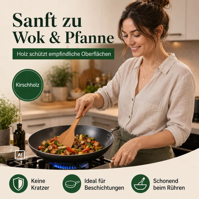 Pasoli spatola wok in legno di ciliegio oliato, 37 cm