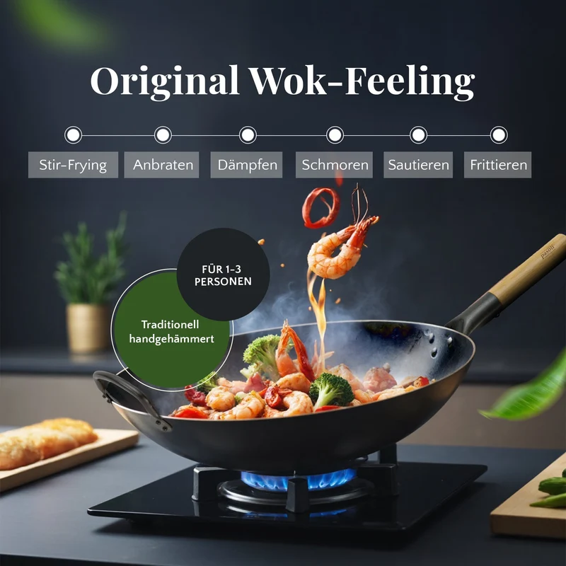pasoli round wok, bruciato - acciaio al carbonio per fornello a gas