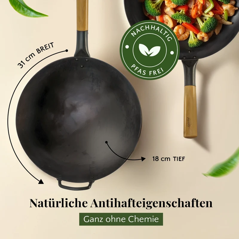 pasoli round wok, bruciato - acciaio al carbonio per fornello a gas