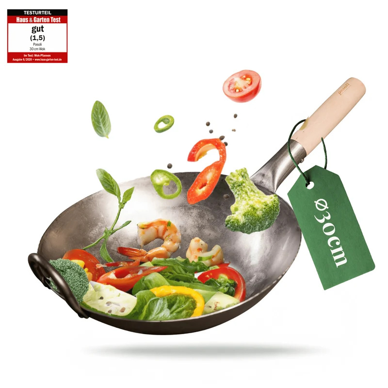 pasoli flat original wok - wok in acciaio al carbonio per tutti i tipi di fornelli
