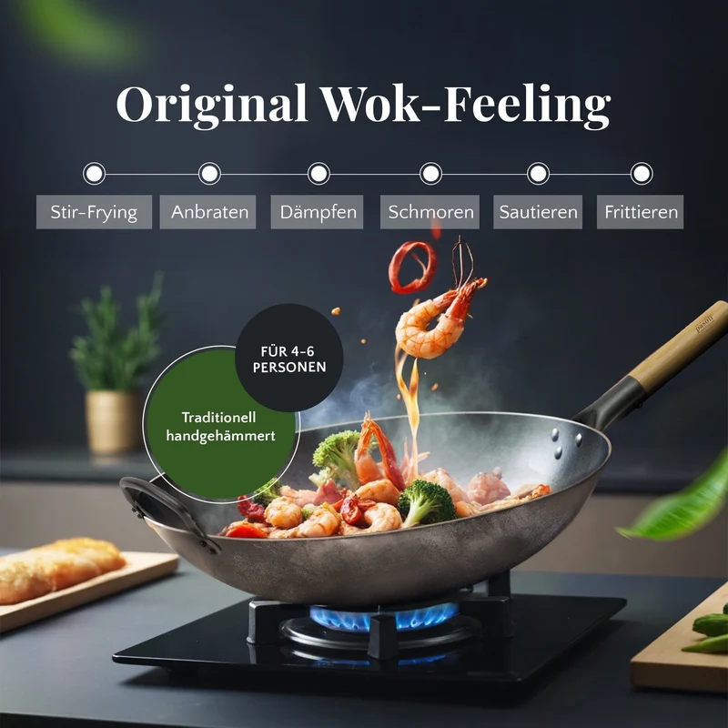 pasoli flat original wok - wok in acciaio al carbonio per tutti i tipi di fornelli