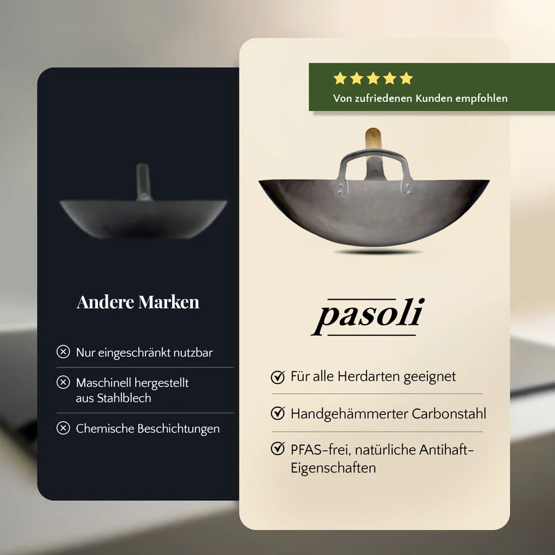 pasoli flat original wok - wok in acciaio al carbonio per tutti i tipi di fornelli