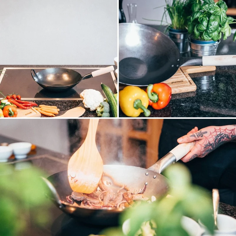 pasoli flat original wok - wok in acciaio al carbonio per tutti i tipi di fornelli