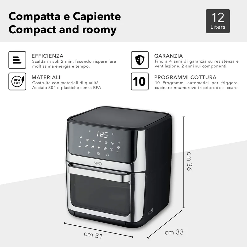 Friggitrice ad Aria 12 Lt - 4 in 1 | VIVO Air Fryer