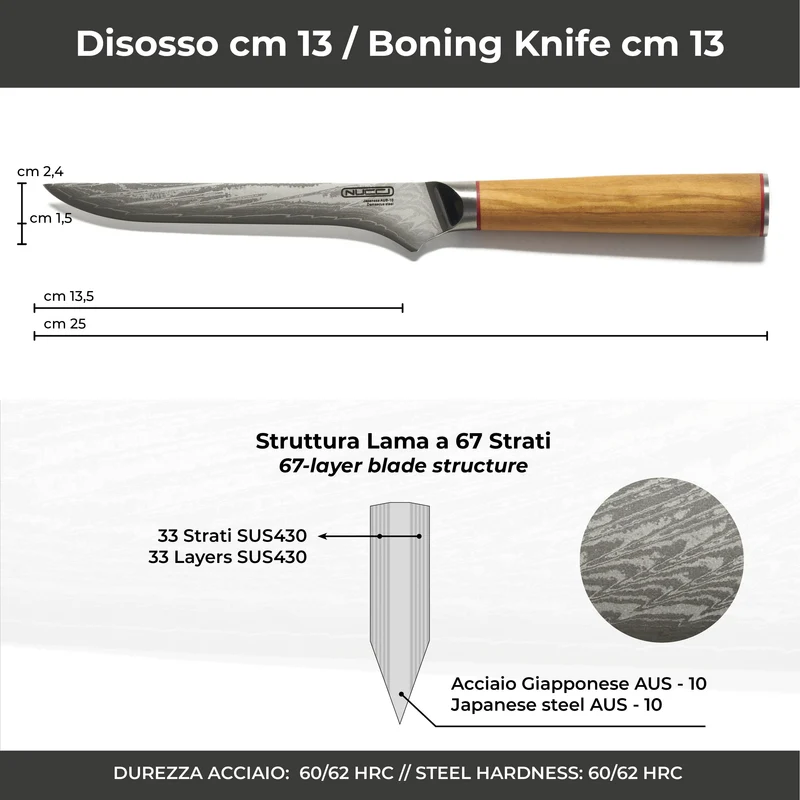 Set 7 Coltelli in Acciaio Damascato Giapponese AUS-10 manico Olivo