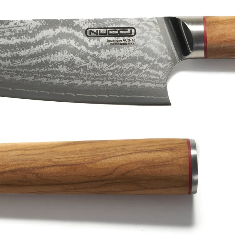 Coltello Trinciante cm 20 Damascato Acciaio Giapponese AUS-10 manico Olivo