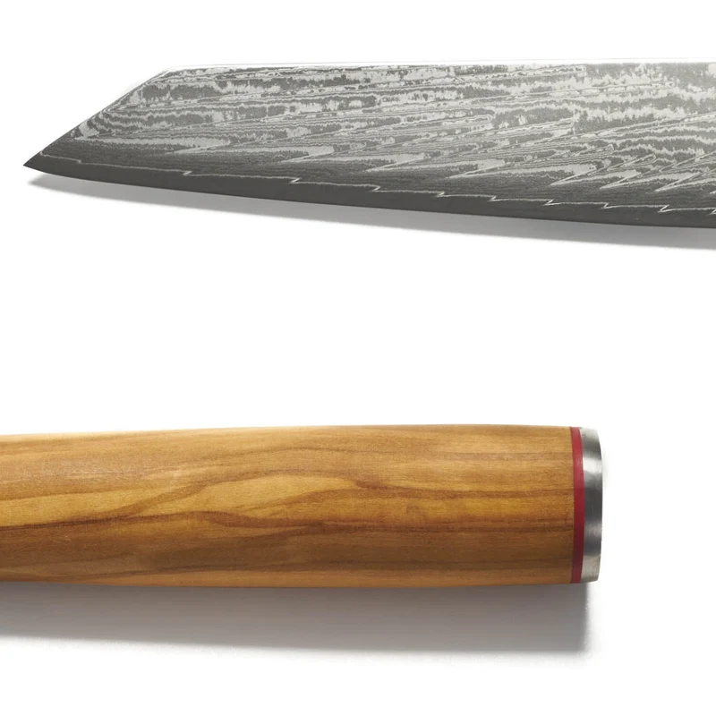 Coltello Arrosto cm 20 Damascato Acciaio Giapponese AUS-10 manico Olivo