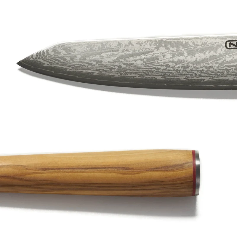 Coltello Multiuso cm 12 Damascato Acciaio Giapponese AUS-10 manico Olivo