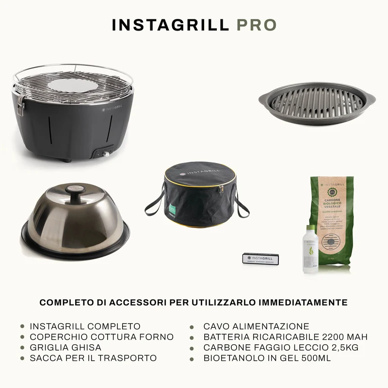 InstaGrill PRO Barbecue da tavolo senza fumo portatile con Griglia in Ghisa e coperchio forno