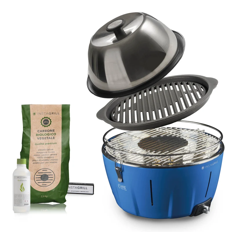 InstaGrill PRO Barbecue da tavolo senza fumo portatile con Griglia in Ghisa e coperchio forno