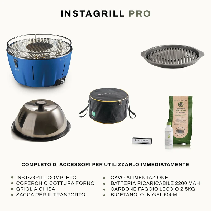 InstaGrill PRO Barbecue da tavolo senza fumo portatile con Griglia in Ghisa e coperchio forno