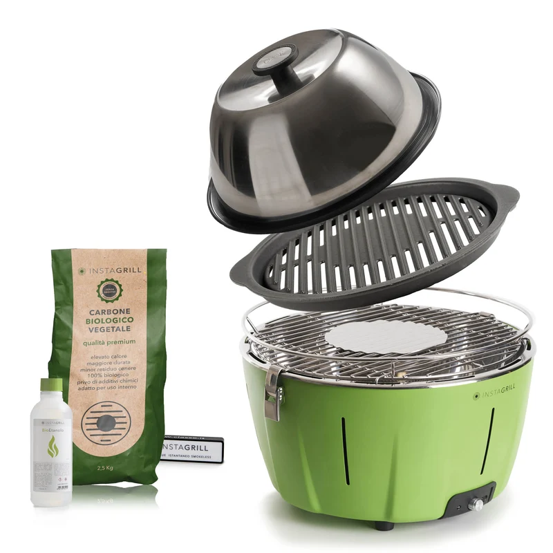 InstaGrill PRO Barbecue da tavolo senza fumo portatile con Griglia in Ghisa e coperchio forno