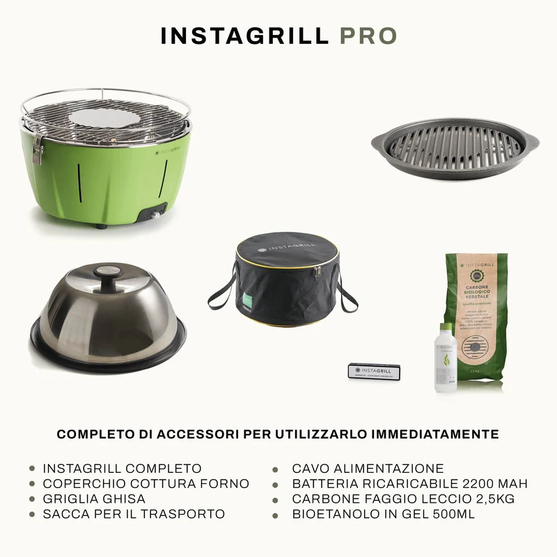 InstaGrill PRO Barbecue da tavolo senza fumo portatile con Griglia in Ghisa e coperchio forno