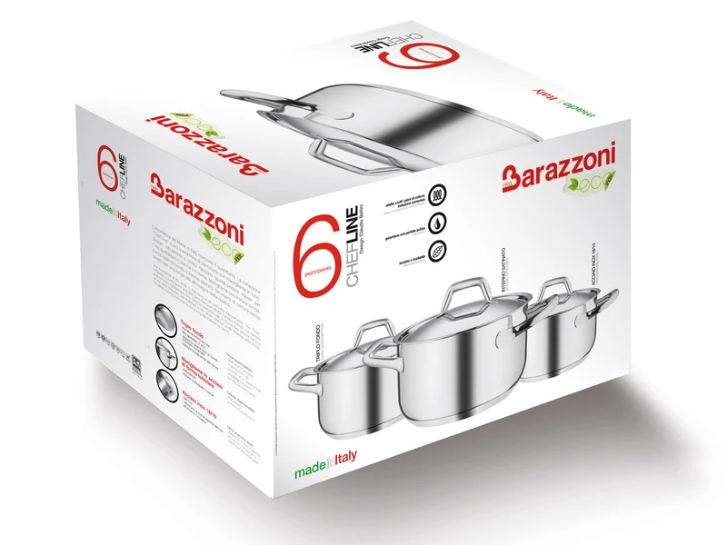 BARAZZONI Topfset CHEF LINE 16, 20, 24 cm 6 Teile Edelstahl 3 Töpfe, 3 Deckel