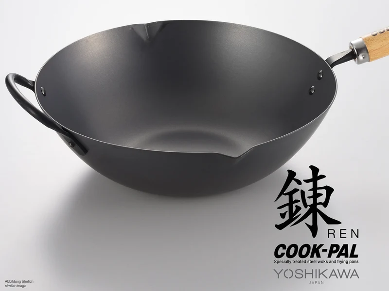 YOSHIKAWA Peking Eisen Wok REN 30 cm Carbonstahl Wokpfanne aus Japan