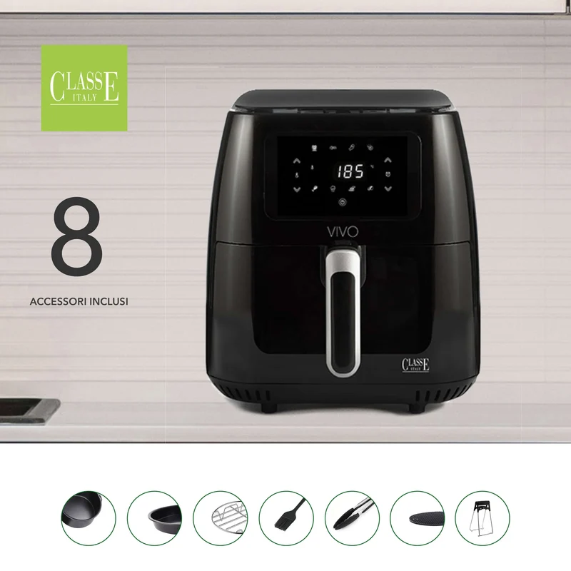 Friggitrice ad Aria 6,5 Lt Nero Lucido| VIVO Air Fryer
