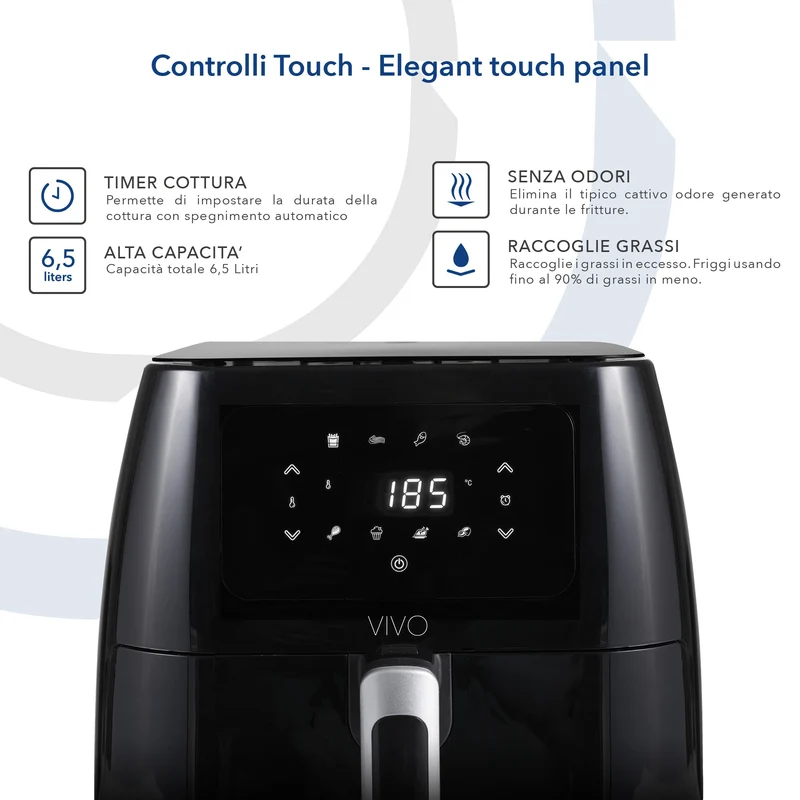 Friggitrice ad Aria 6,5 Lt Nero Lucido| VIVO Air Fryer