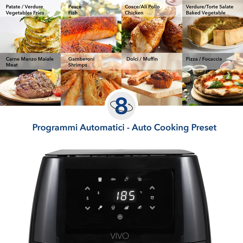 Friggitrice ad Aria 6,5 Lt Nero Lucido| VIVO Air Fryer