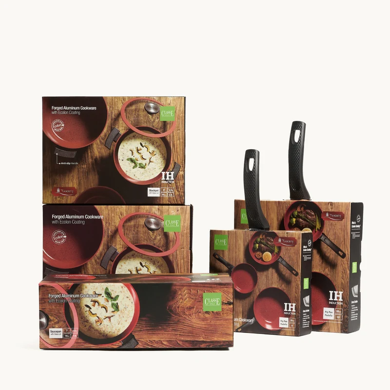 SET 8pz Padelle e Casseruole Antiaderenti Ecologiche - Linea Tuscany