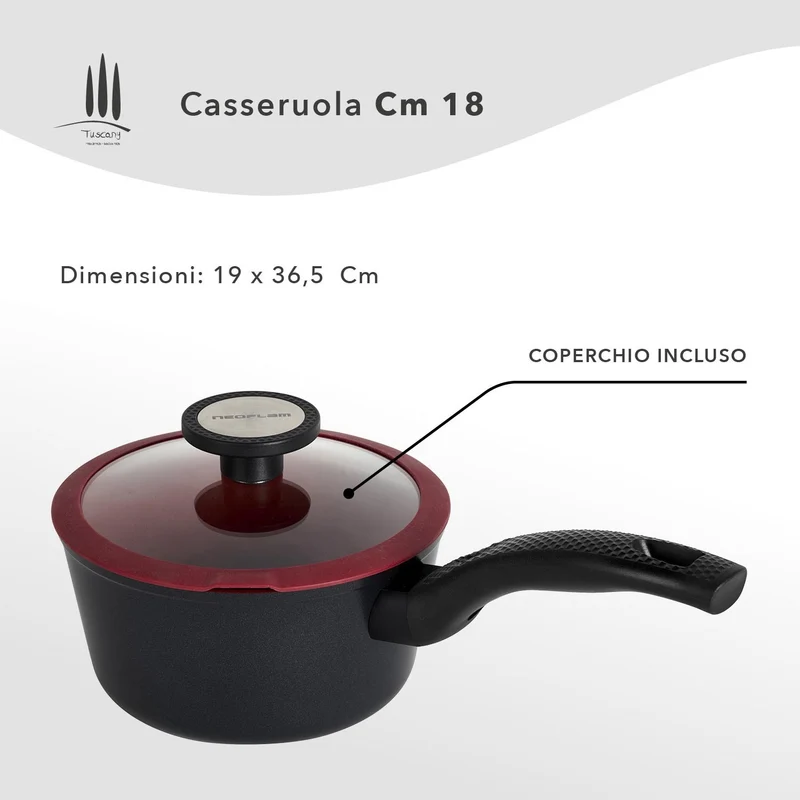 Casseruola cm18 Antiaderente Ecologica con Coperchio - Linea Tuscany