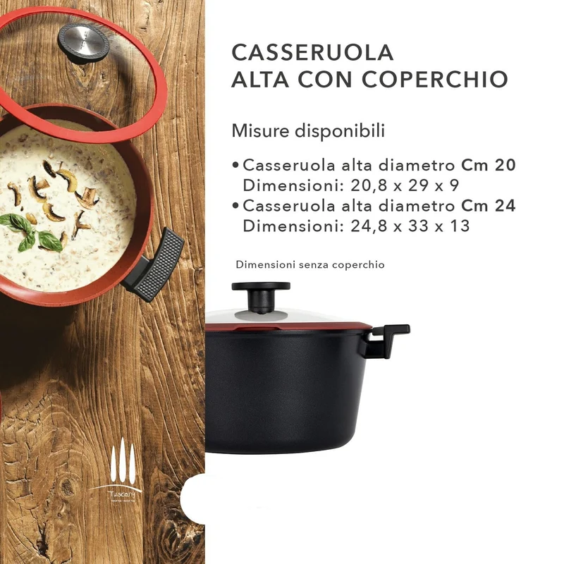 Casseruola Alta Antiaderente Ecologica con Coperchio - Linea Tuscany