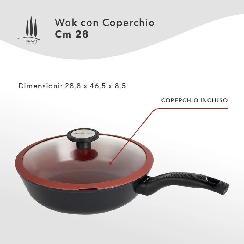 Wok Antiaderente cm 28 Ecologico con Coperchio - Linea Tuscany