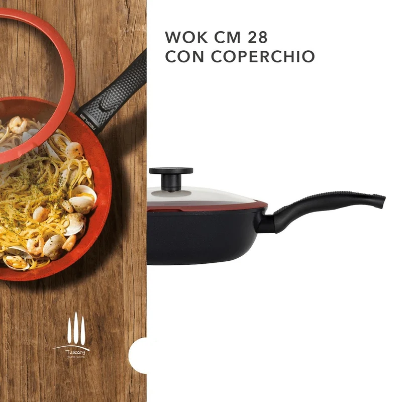 Wok Antiaderente cm 28 Ecologico con Coperchio - Linea Tuscany