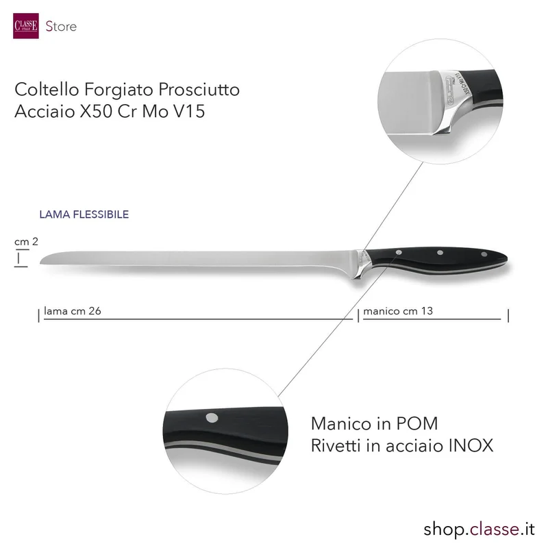 COLTELLO PROSCIUTTO CM26 FORGIATO MANICO NERO