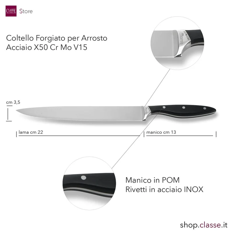 COLTELLO ARROSTO CM22 FORGIATO MANICO NERO
