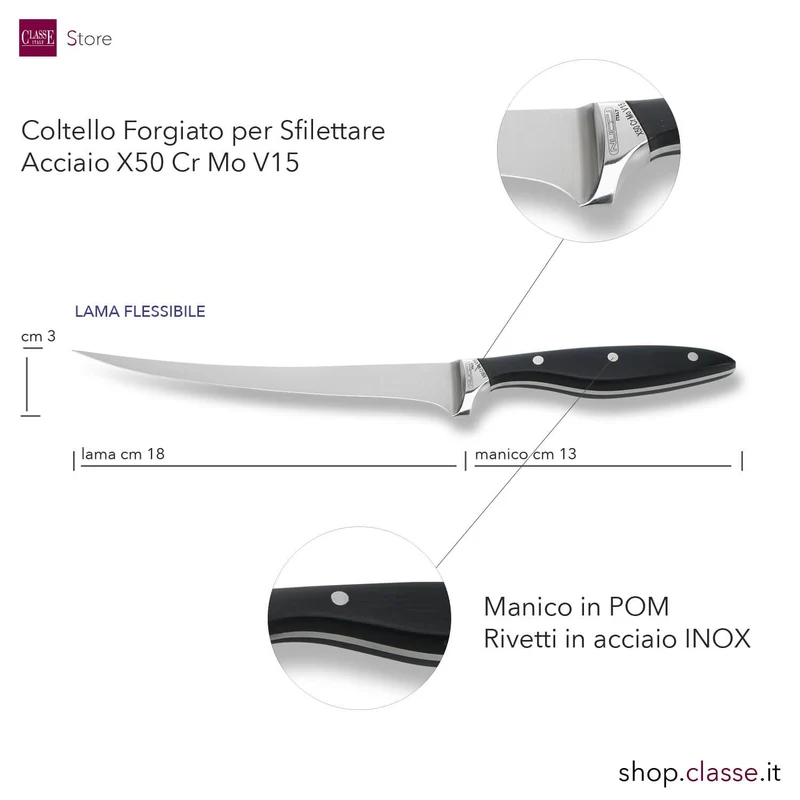 COLTELLO SFILETTATORE CM 19 FORGIATO MANICO NERO