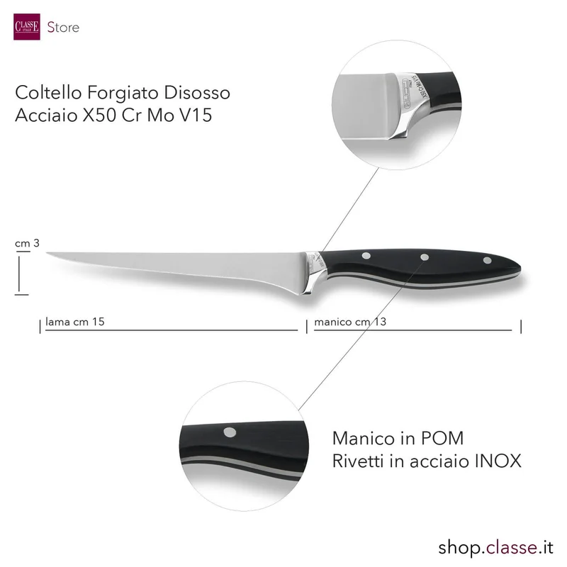 COLTELLO DISOSSO CM15 FORGIATO MANICO NERO