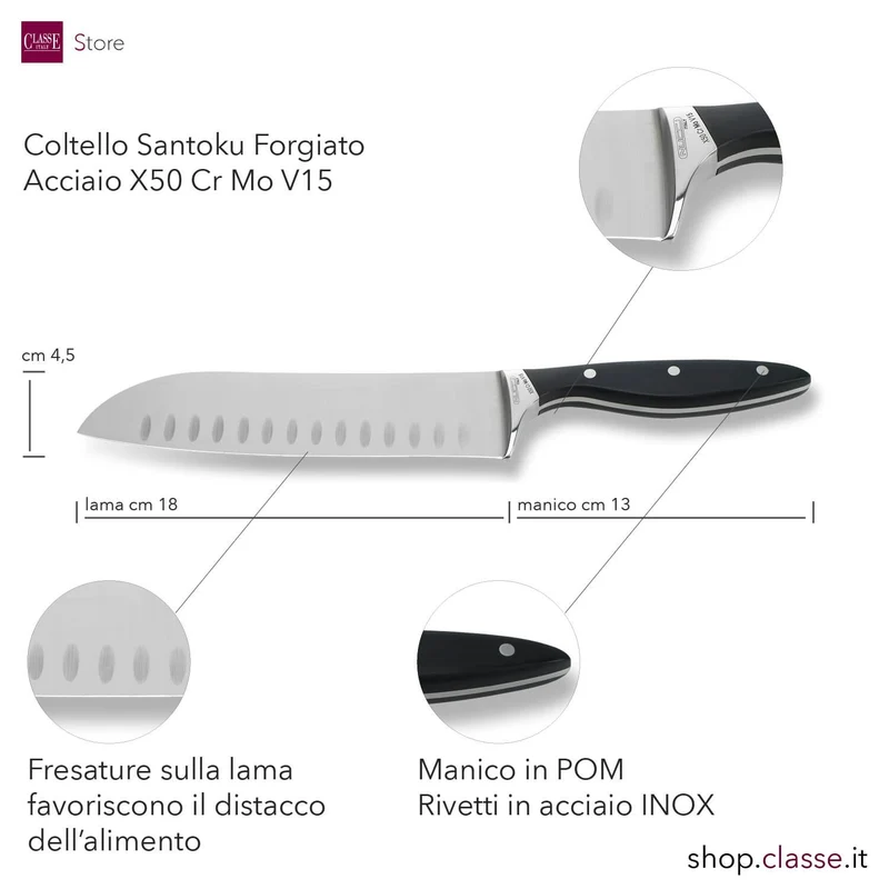 COLTELLO SANTOKU CM 17 FORGIATO MANICO NERO