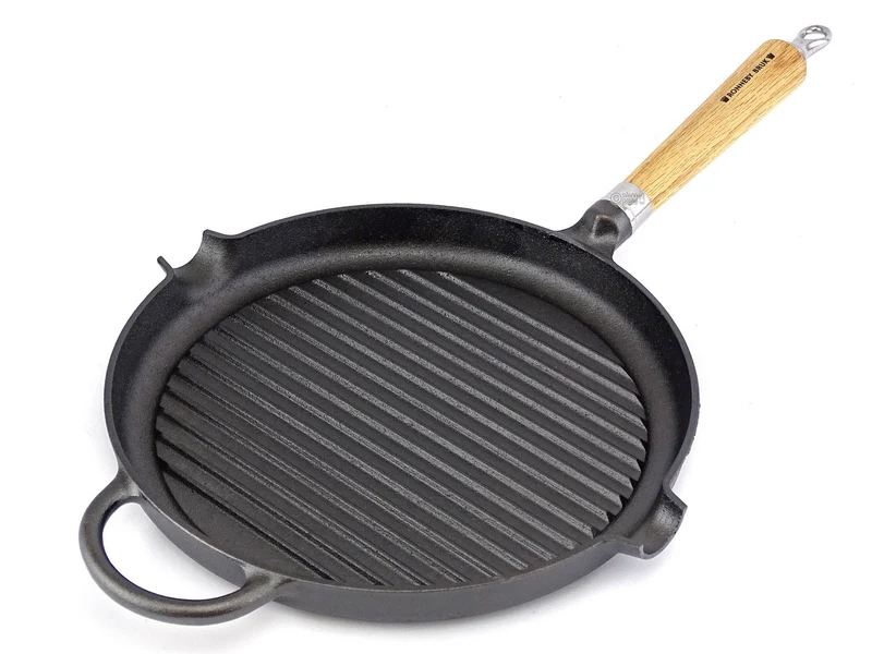 RONNEBY BRUK Gusseisen Grillpfanne MAESTRO 28 cm Eichenholzgriff, schon eingebrannt