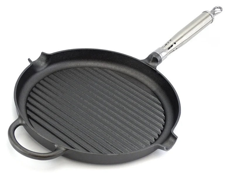 RONNEBY BRUK Gusseisen Grillpfanne MAESTRO 28 cm Edelstahlgriff, schon eingebrannt