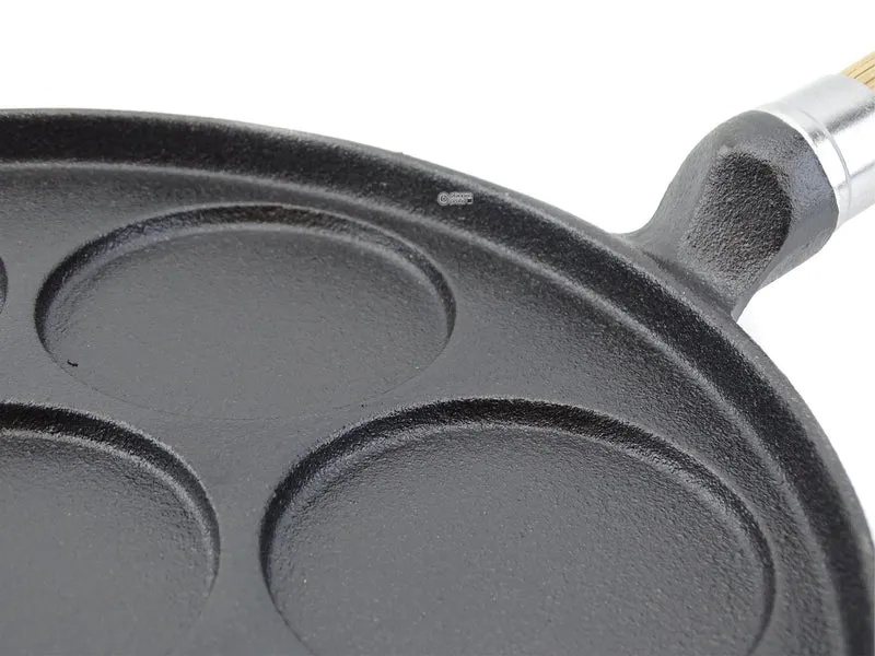 RONNEBY BRUK Gusseisen Mini-Pfannkuchenpfanne MAESTRO 24 cm mit 7 Vertiefungen Eichenholzgriff