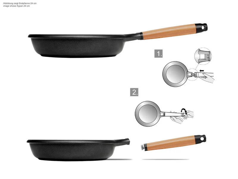 CASTEY Alu Guss Bratpfanne CLASSIC 20 cm abnehmbarer Holz-Griff Pfanne Induktion