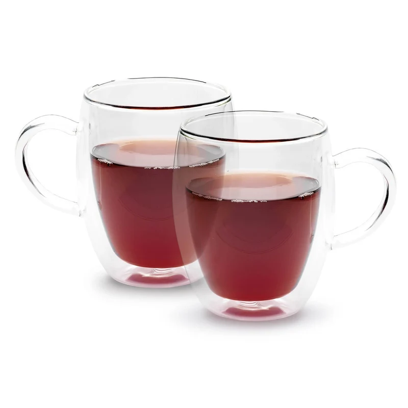 Set 2 Tazze Tè Termiche Vetro Borosilicato Doppia Parete