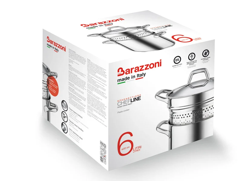 BARAZZONI Pasta-Topf CHEF LINE Edelstahl 22 cm 6 Liter Spaghetti-Topf