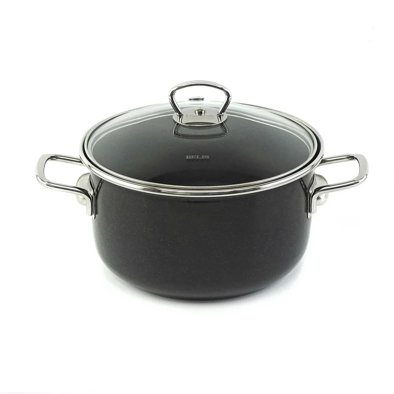 BELIS Stahl-Emaille Kochtopf PREMIUM 20 cm SCHWARZ
