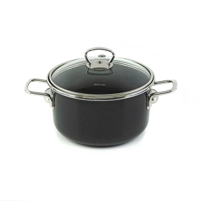 BELIS Stahl-Emaille Kochtopf PREMIUM 18 cm SCHWARZ