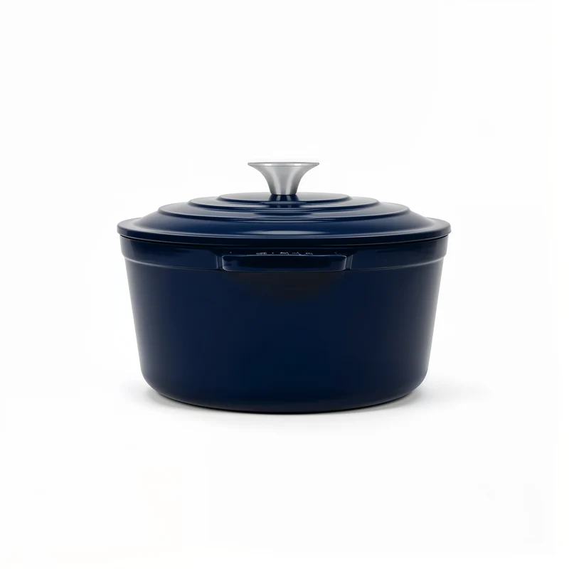 Ⓜ️🔵🔵🔵 La Fonderie 1890 ALMA36 - Pentola a Cocotte ovale in ghisa, smaltata blu, SENZA PFAS, PFAS FREE, pentola con 2 manici e coperchio, ellisse 36 x 28 cm, Capienza 7,7 litri